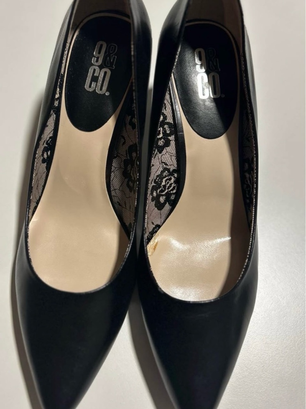 9 & Co. Black Pointed-Toe Lace-Trim Pumps